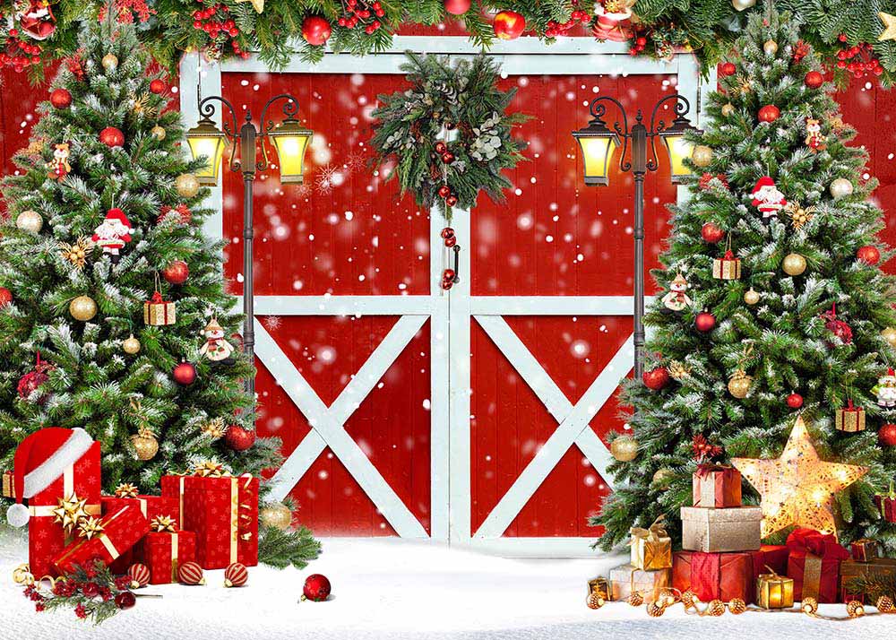Avezano Christmas Red Door Backdrop For Photography-AVEZANO